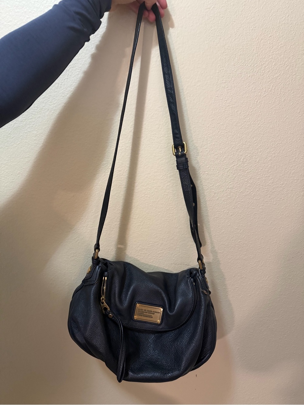 Marc Jacobs Black Pebbled Leather Crossbody Bag with Gold Hardware